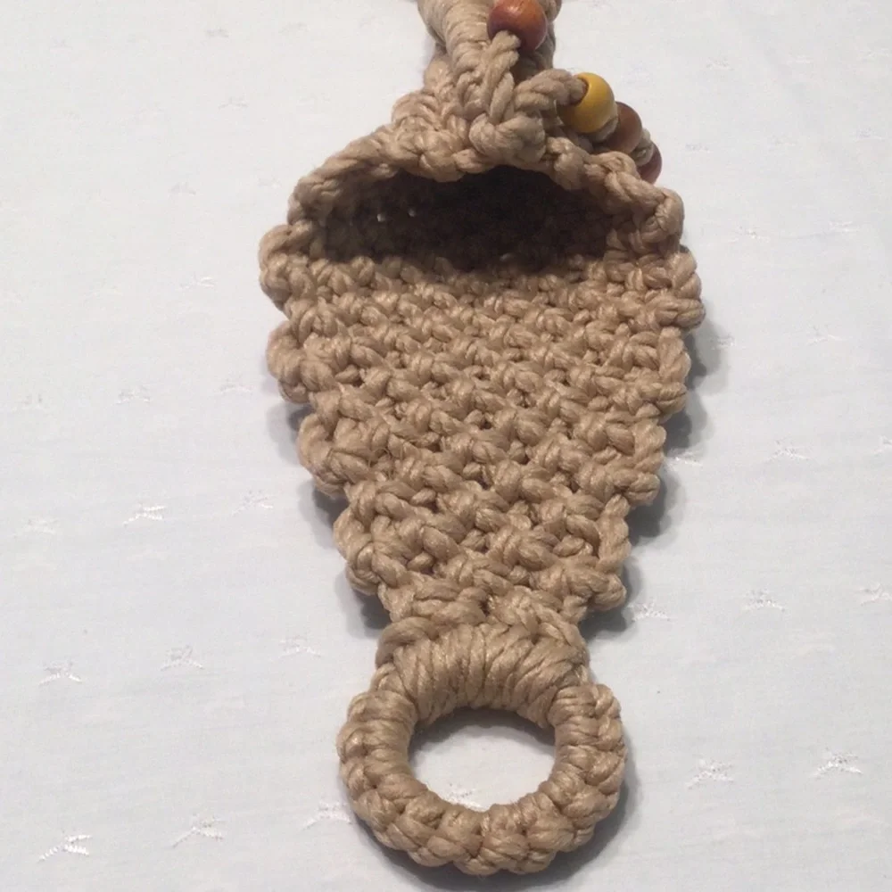 Handmade Vintage Macromae Wall Hanging w/Wooden Beads Opening For Display​